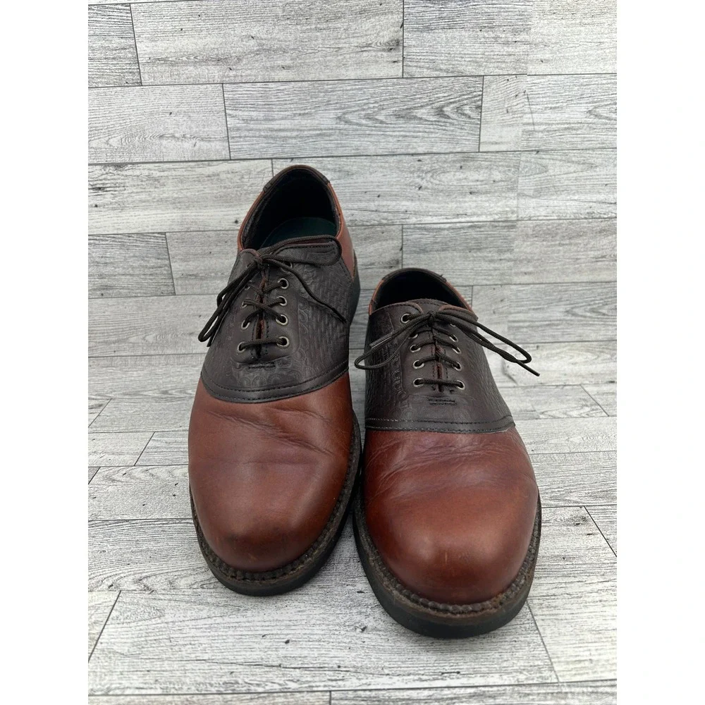 H S TRASK‎ Mens Saddle Shoes Brown Leather Lace Up Oxfords Size 9